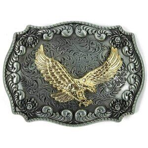 🆕Men's Black/Gold American Cowboy Rodeo Small Eagle Flag Western Belt Buckle